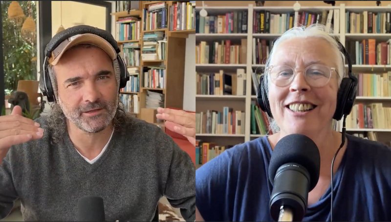 Frank Gorter en Marieke Karssen in een opname van de voedselboscast